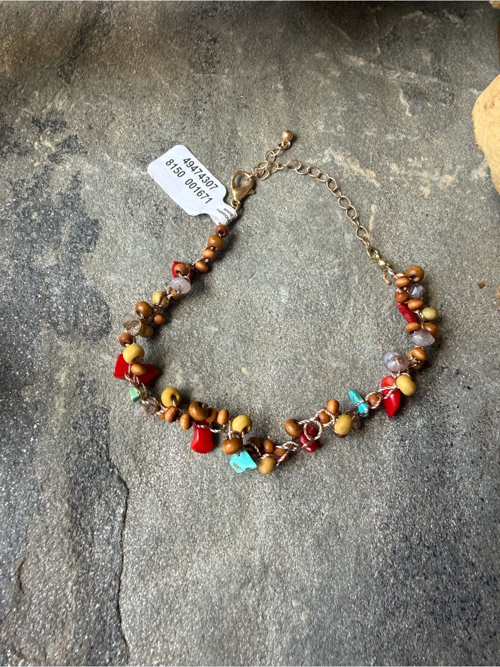 New🌟Free People-Multicolor Beaded Bracelet with Gold Chain Accents